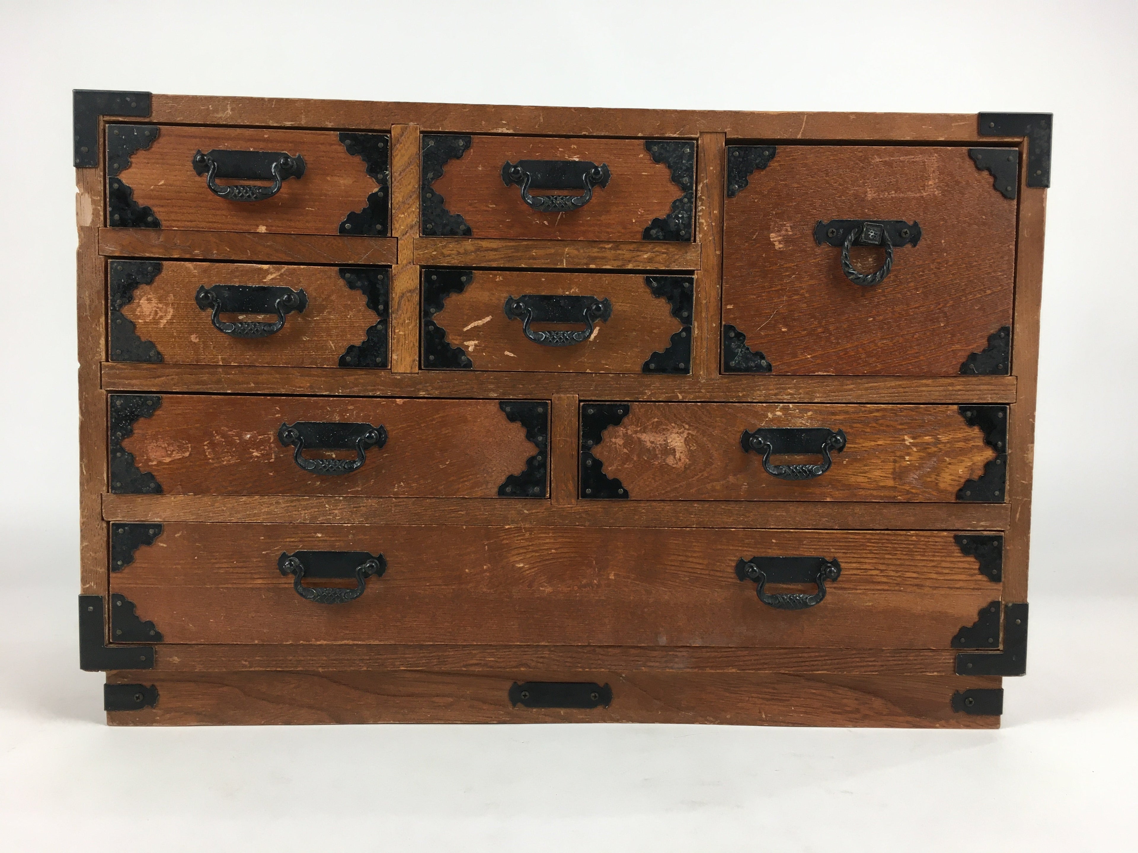 Japanese Wooden Medicine Chest Vtg Kusuri Tansu 8 Drawers Brown T277