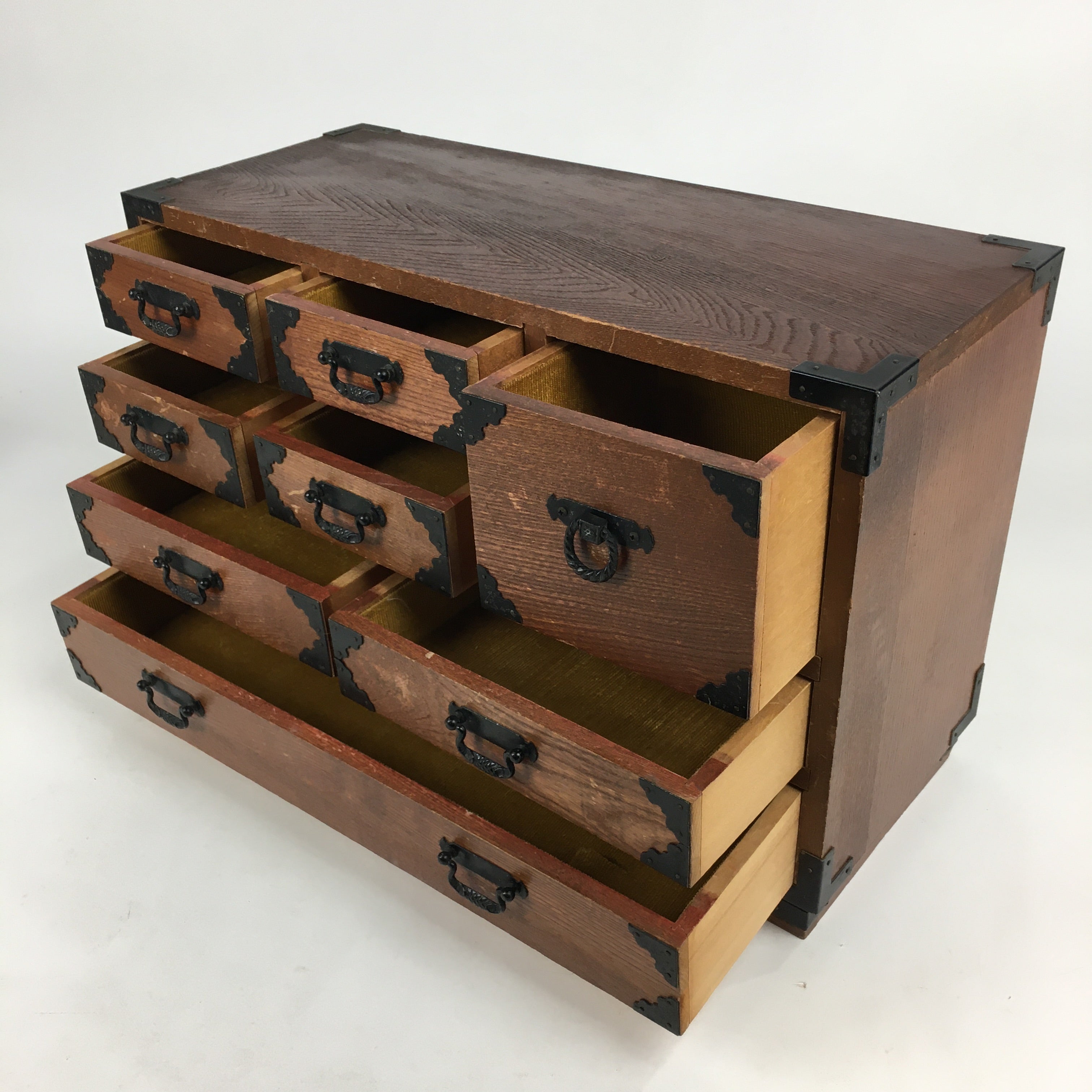 Japanese Wooden Medicine Chest Vtg Kusuri Tansu 8 Drawers Brown T277
