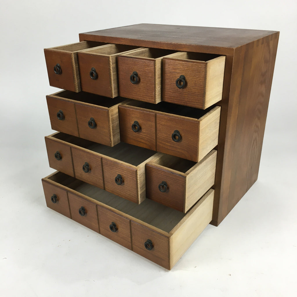 Japanese Wooden Medicine Chest Vtg Kusuri Tansu 9 Drawers Brown T282