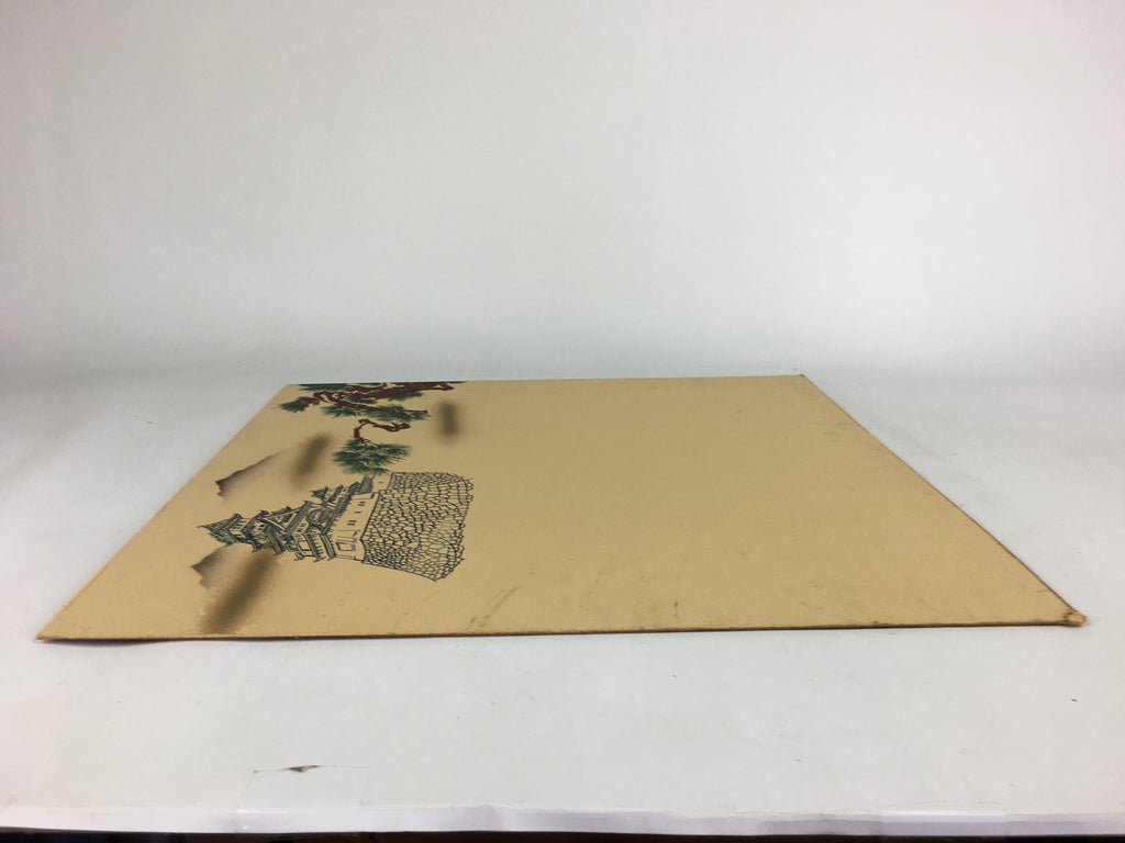 Japanese Wooden Panel Art Board Vtg Japanese Castle Pine Tree Picture FL5
