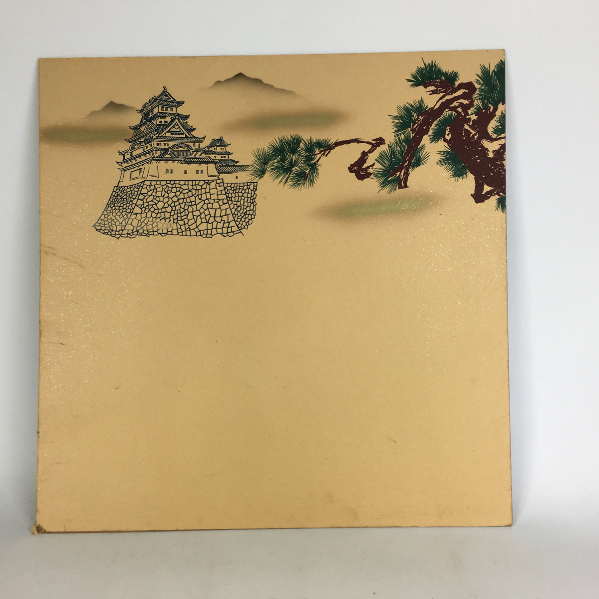 Japanese Wooden Panel Art Board Vtg Japanese Castle Pine Tree Picture FL5