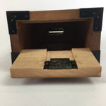 Japanese Wooden Piggy Bank Vtg Money Saving Box With Key Brown JK195
