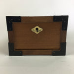 Japanese Wooden Piggy Bank Vtg Money Saving Box With Key Brown JK195