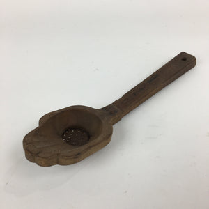 Japanese Wooden Rice Wash Spoon Vtg Colander Hand Shape Brown JK258