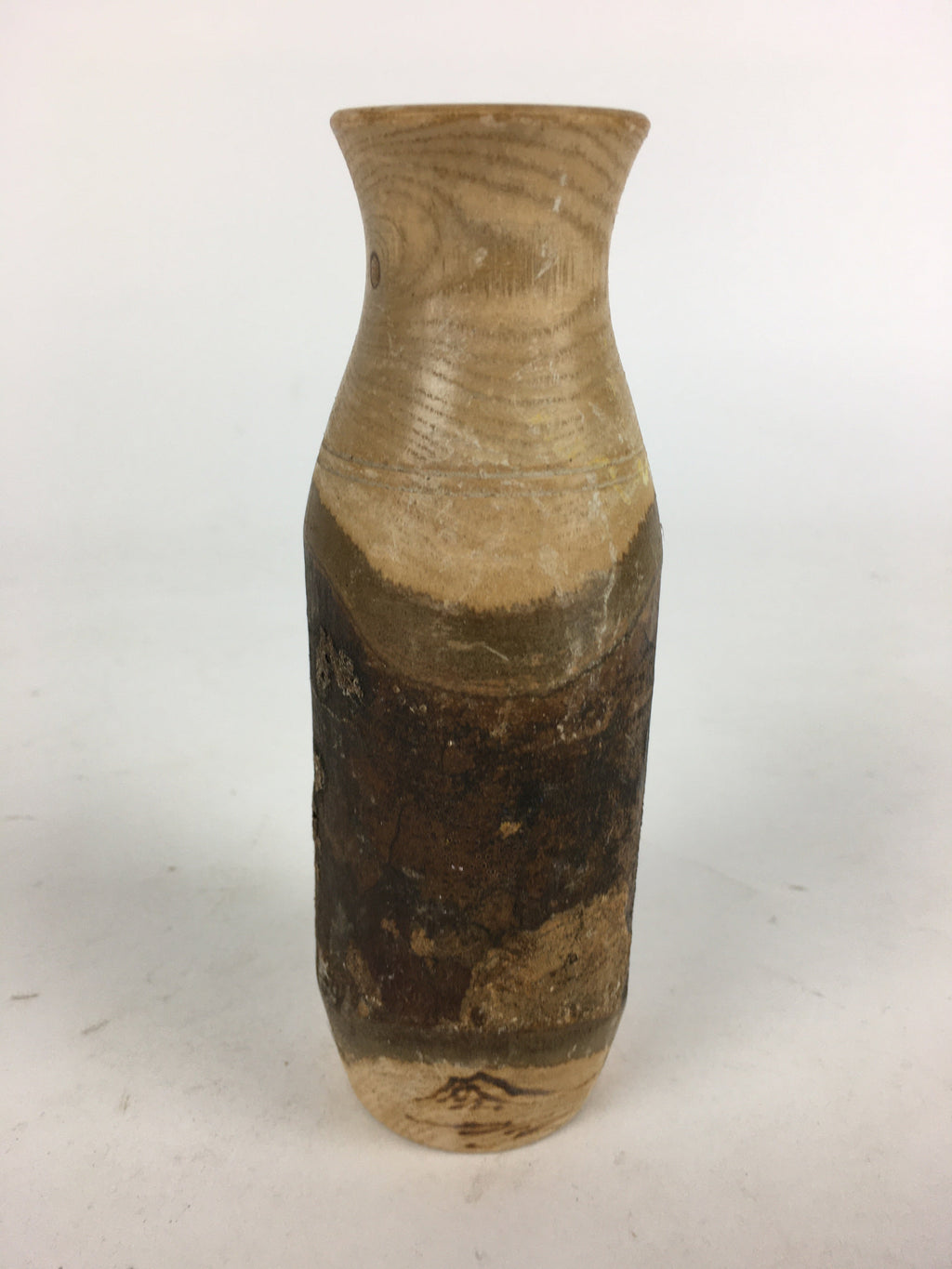 Japanese Wooden Sake Bottle Vtg Hollow Out Wood Tokkuri Brown TS385