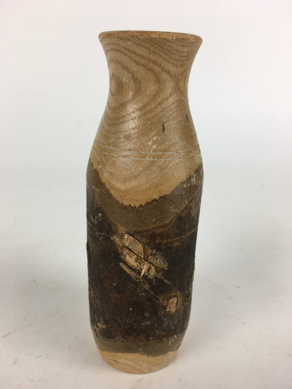 Japanese Wooden Sake Bottle Vtg Hollow Out Wood Tokkuri Brown TS385