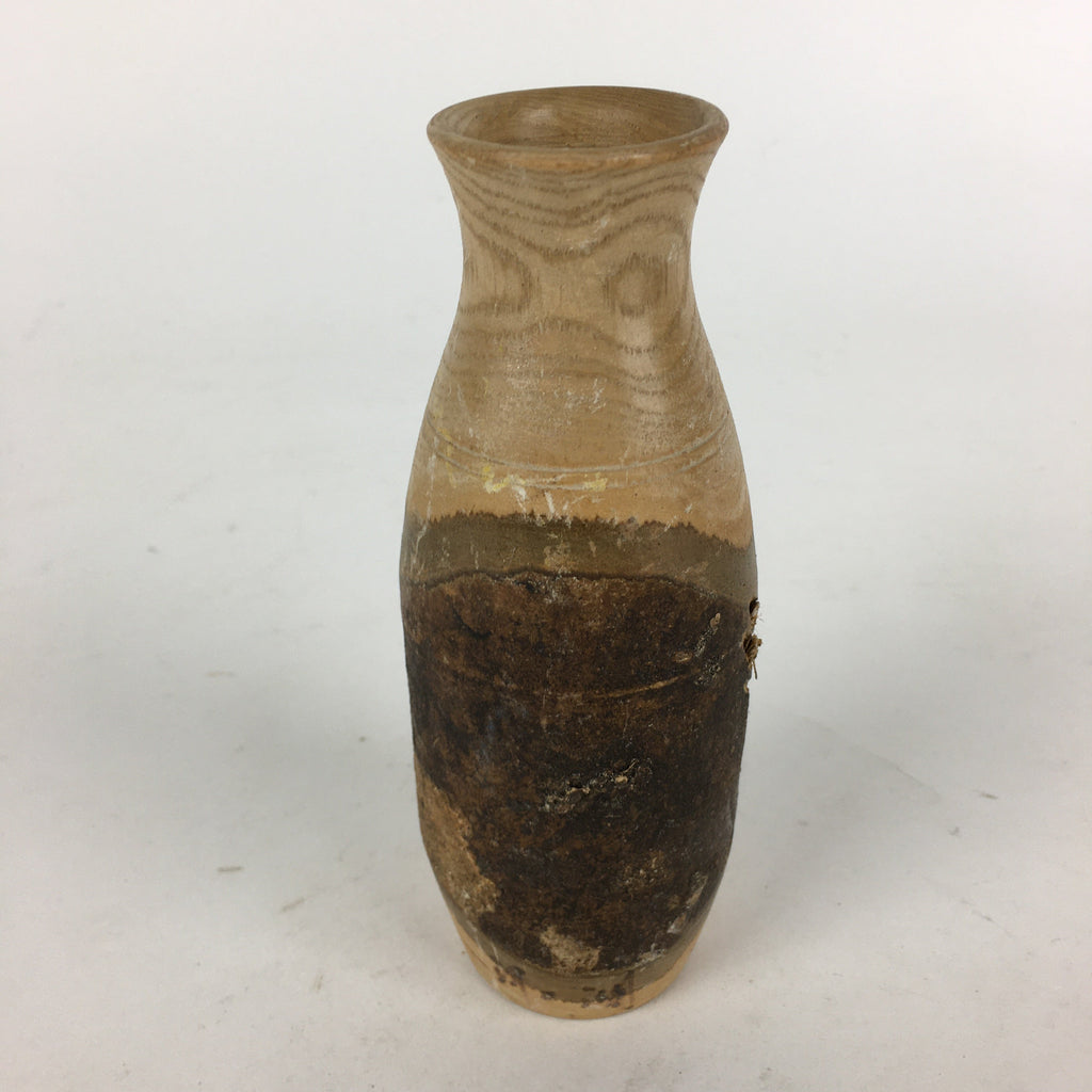 Japanese Wooden Sake Bottle Vtg Hollow Out Wood Tokkuri Brown TS385
