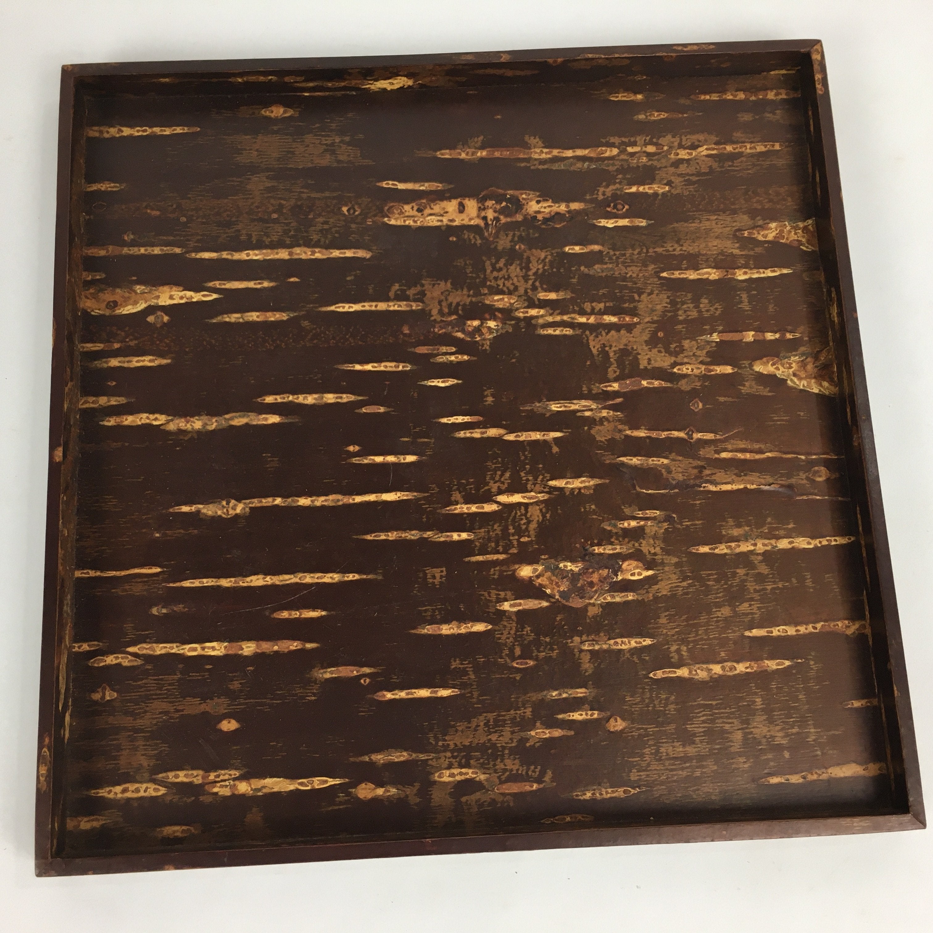 Japanese Wooden Serving Tray Vtg Cherry Bark Finish Brown Square Obon UR533