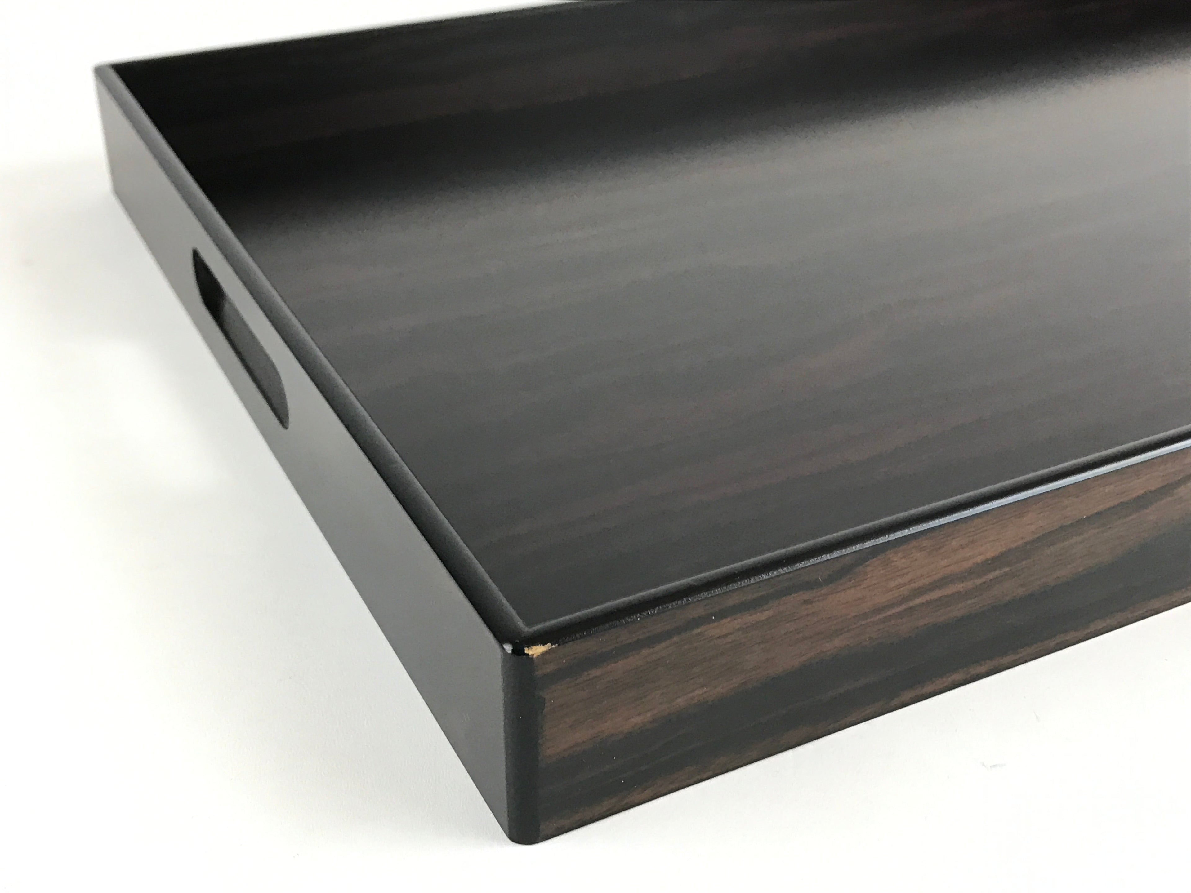 Japanese Wooden Serving Tray Vtg Large Kyoto Obon Dark Brown Rectangle UR869