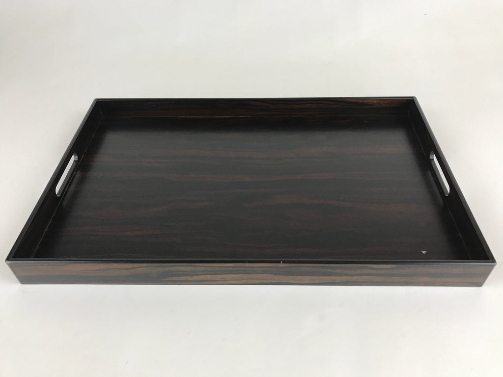Japanese Wooden Serving Tray Vtg Large Kyoto Obon Dark Brown Rectangle UR869