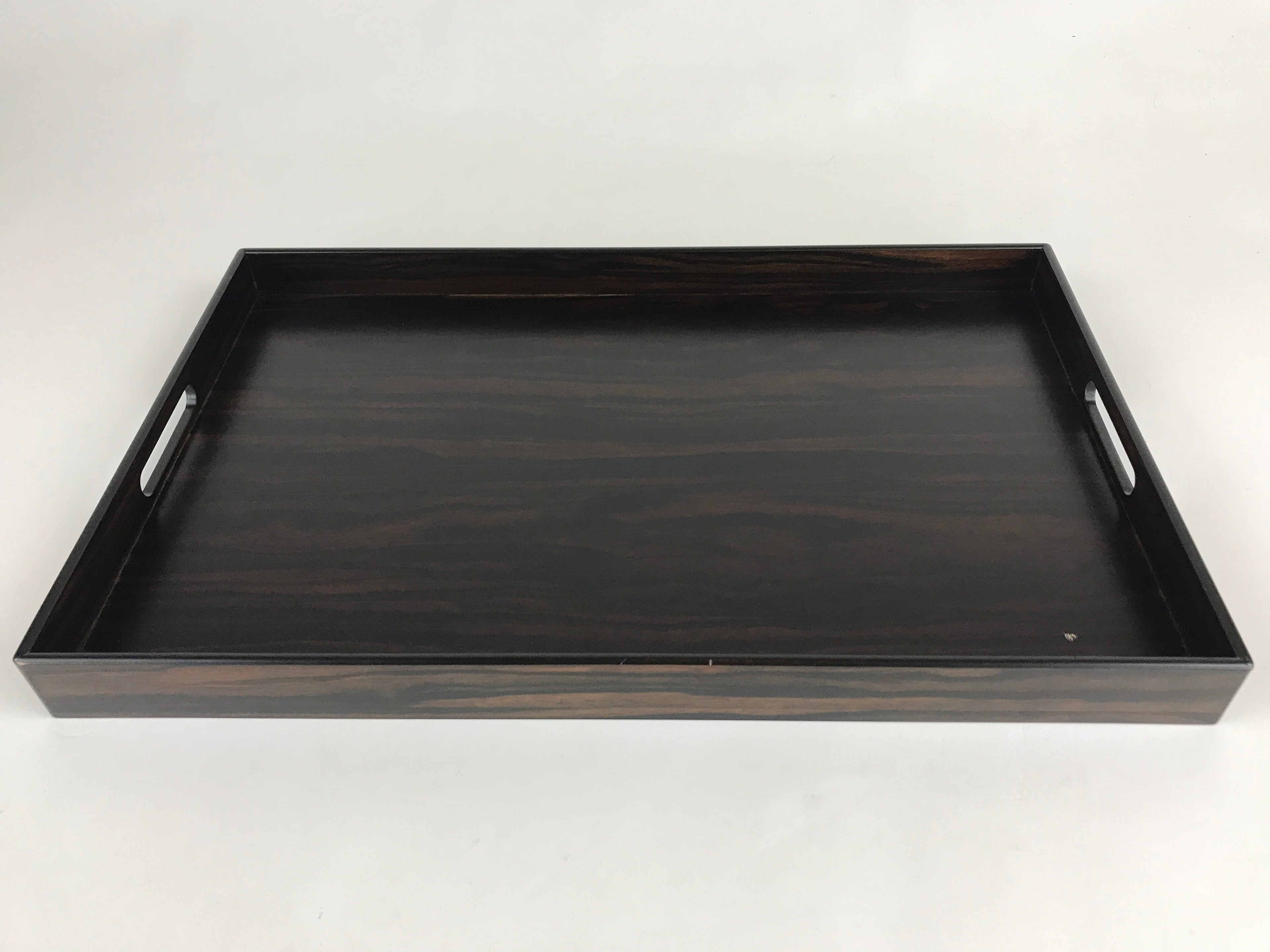 Japanese Wooden Serving Tray Vtg Large Kyoto Obon Dark Brown Rectangle UR869