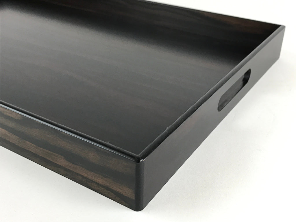 Japanese Wooden Serving Tray Vtg Large Kyoto Obon Dark Brown Rectangle UR869