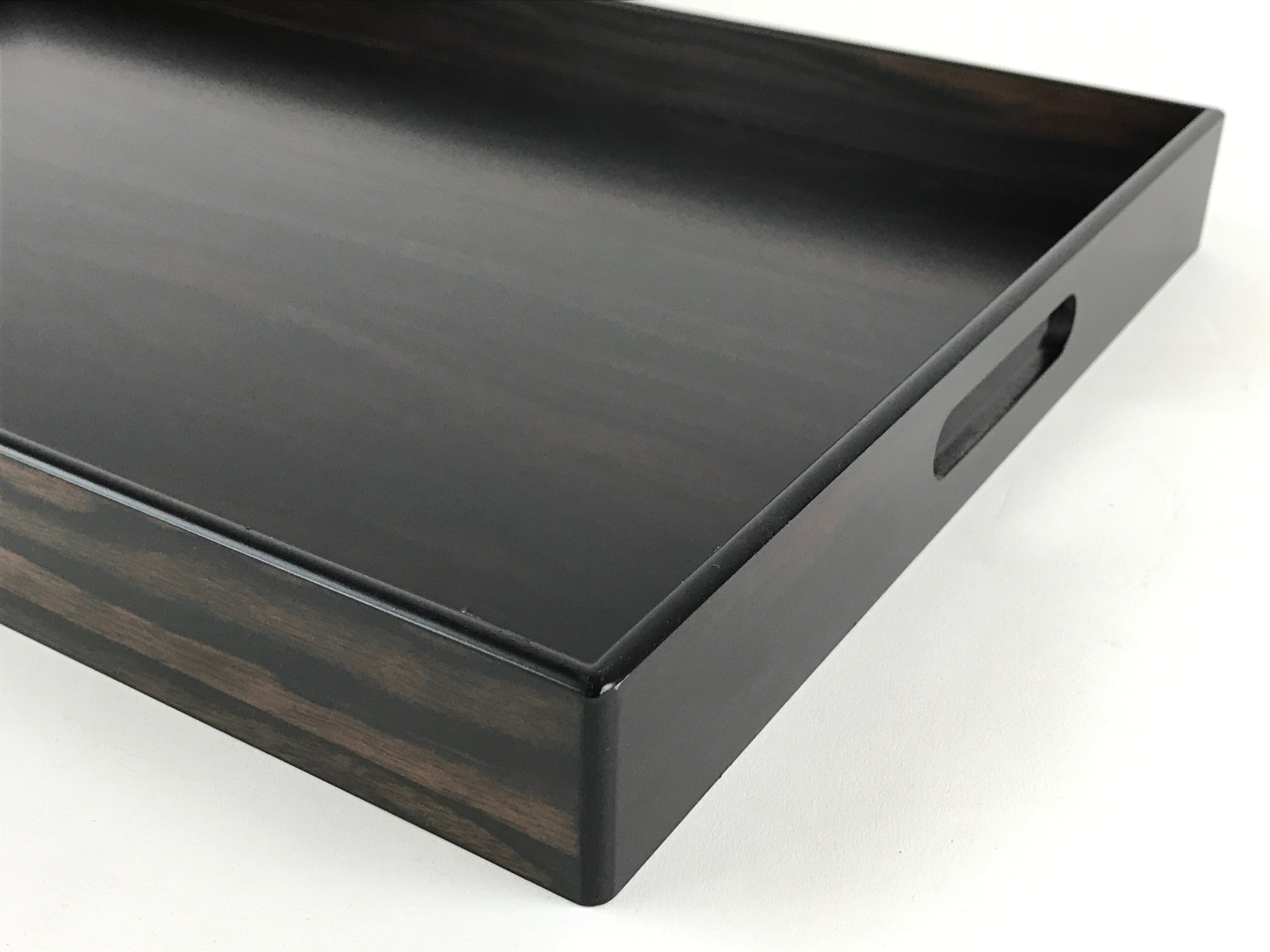 Japanese Wooden Serving Tray Vtg Large Kyoto Obon Dark Brown Rectangle UR869