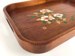 Japanese Wooden Serving Tray Vtg Large Obon Brown Maki-e Flower UR857