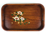 Japanese Wooden Serving Tray Vtg Large Obon Brown Maki-e Flower UR857