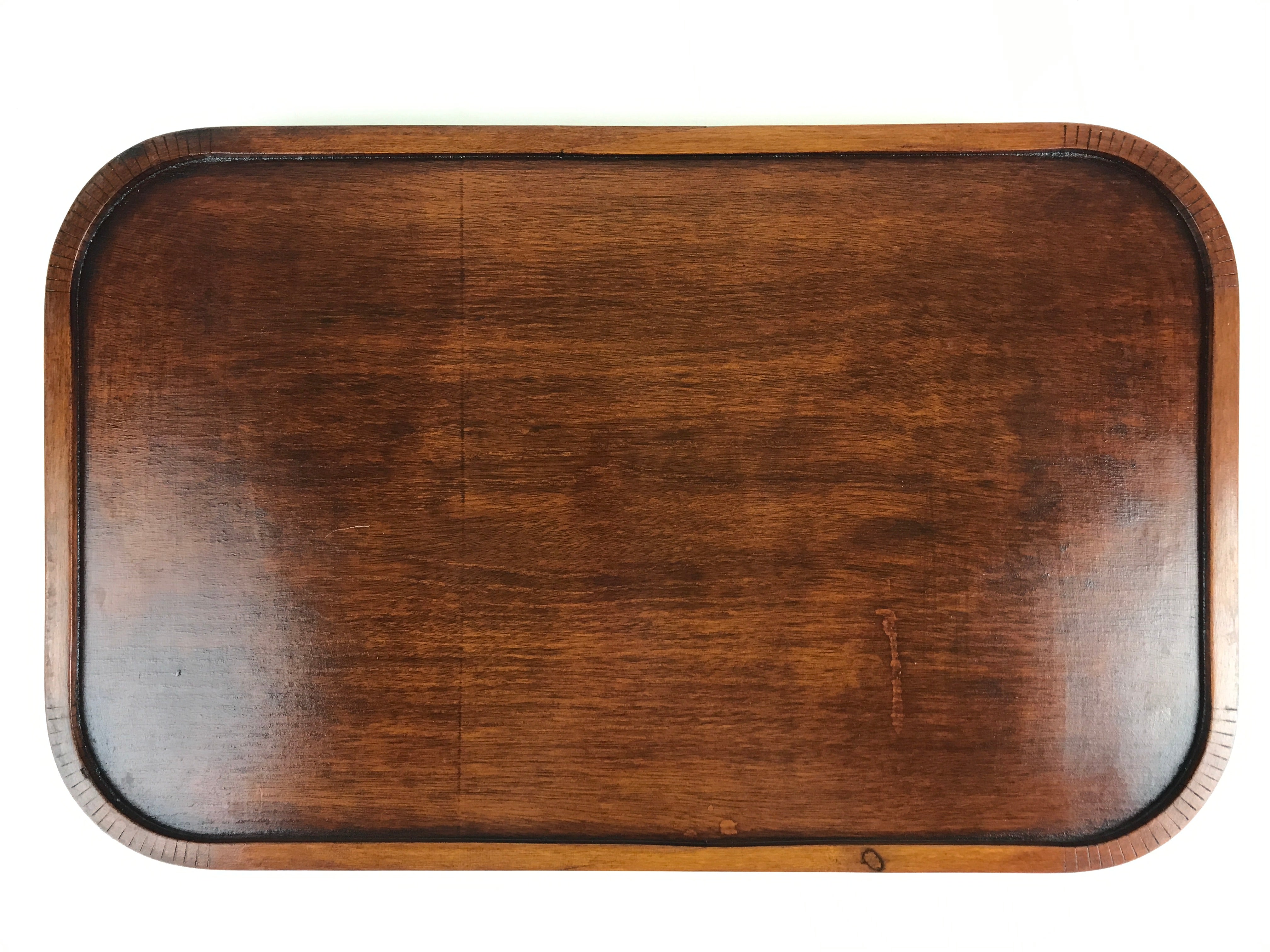 Japanese Wooden Serving Tray Vtg Large Obon Brown Maki-e Flower UR857