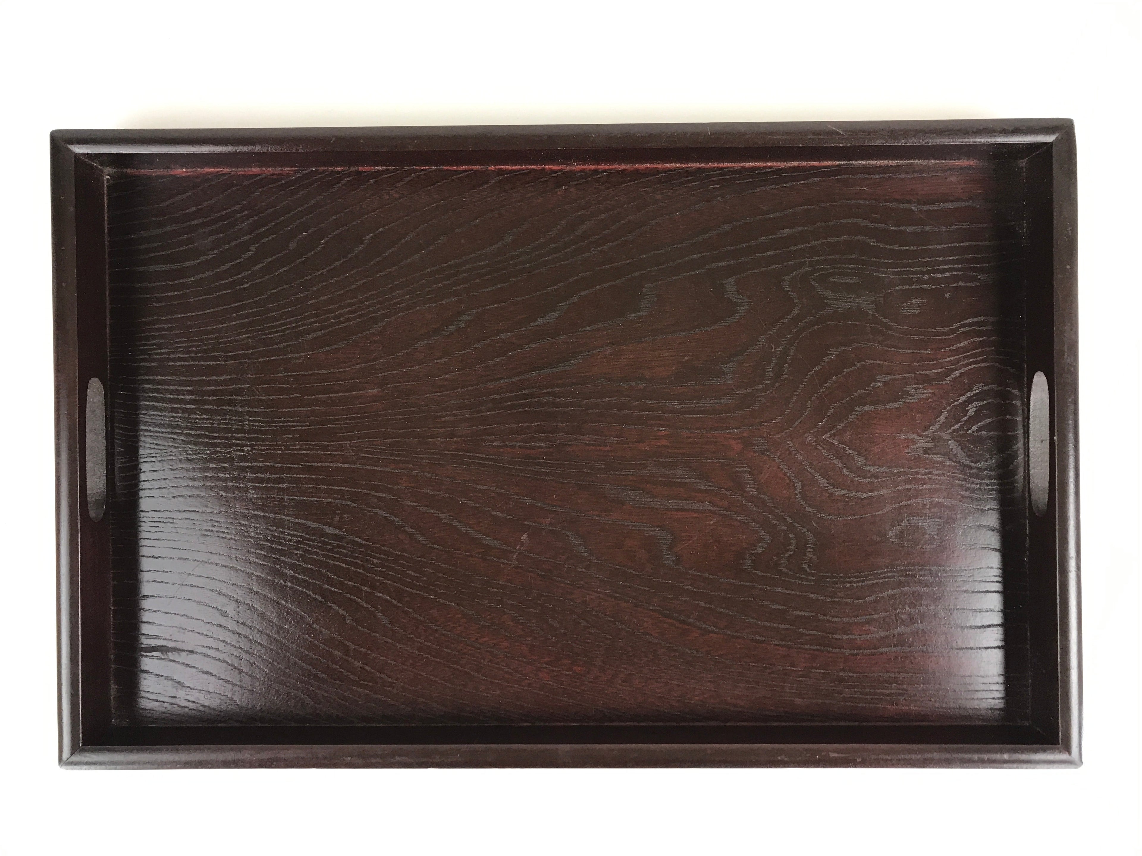 Japanese Wooden Serving Tray Vtg Large Obon Dark Brown Rectangle UR856