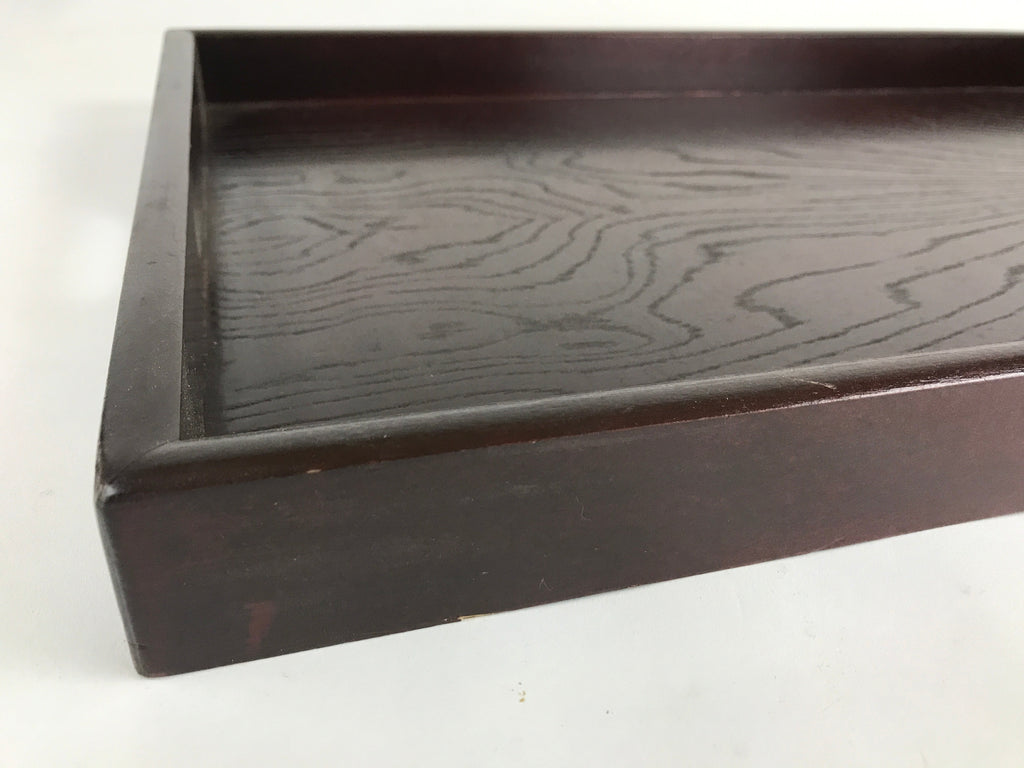 Japanese Wooden Serving Tray Vtg Large Obon Dark Brown Rectangle UR856