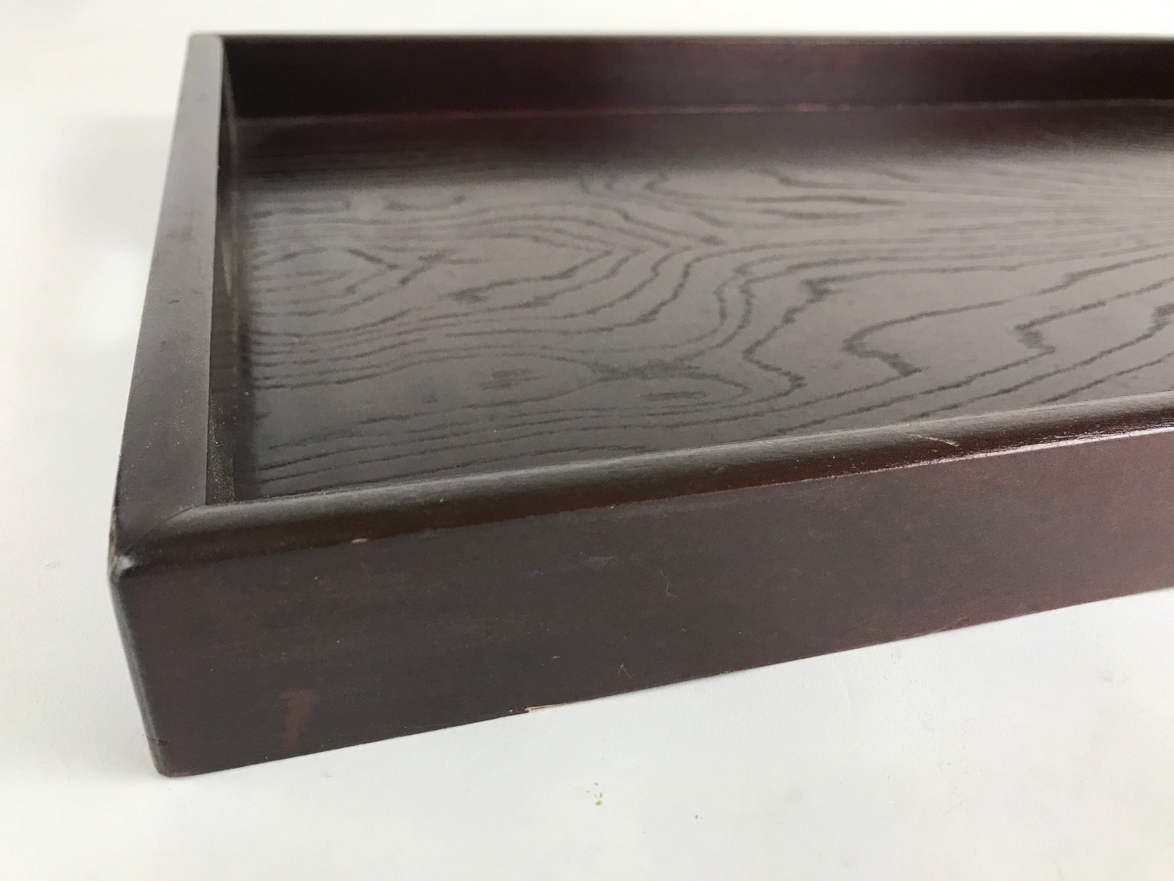 Japanese Wooden Serving Tray Vtg Large Obon Dark Brown Rectangle UR856