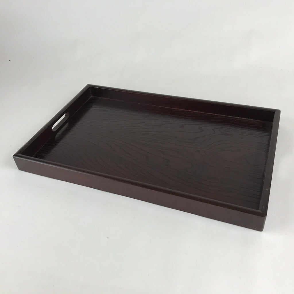 Japanese Wooden Serving Tray Vtg Large Obon Dark Brown Rectangle UR856