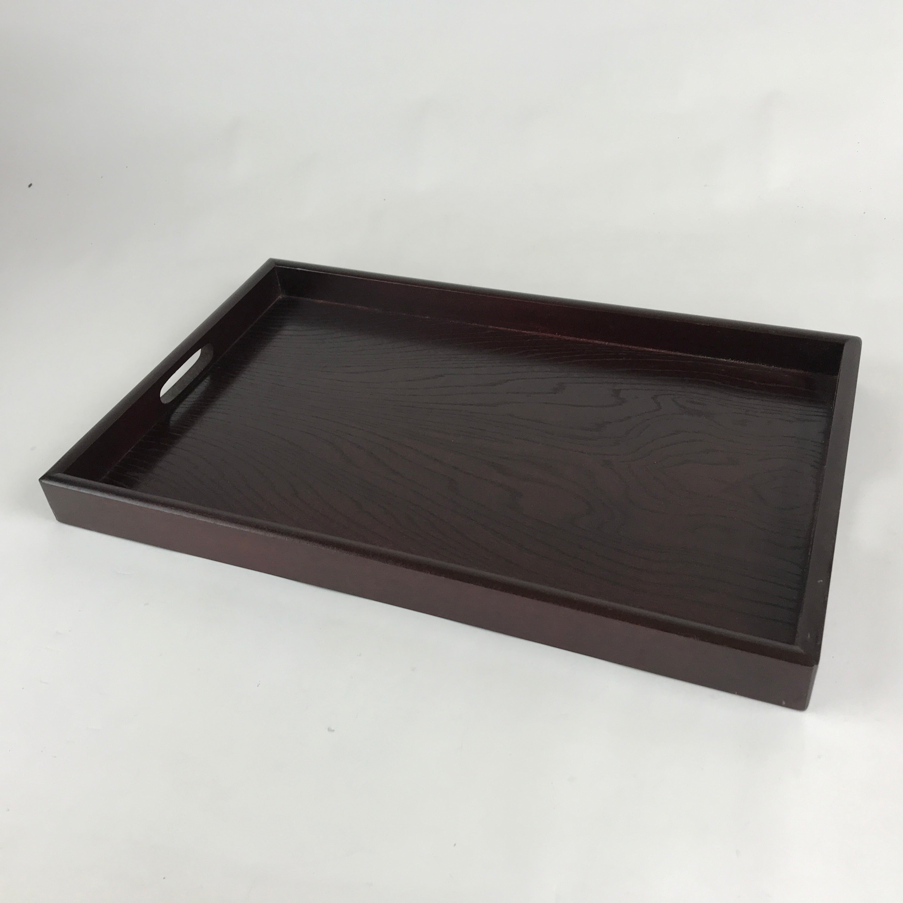 Japanese Wooden Serving Tray Vtg Large Obon Dark Brown Rectangle UR856