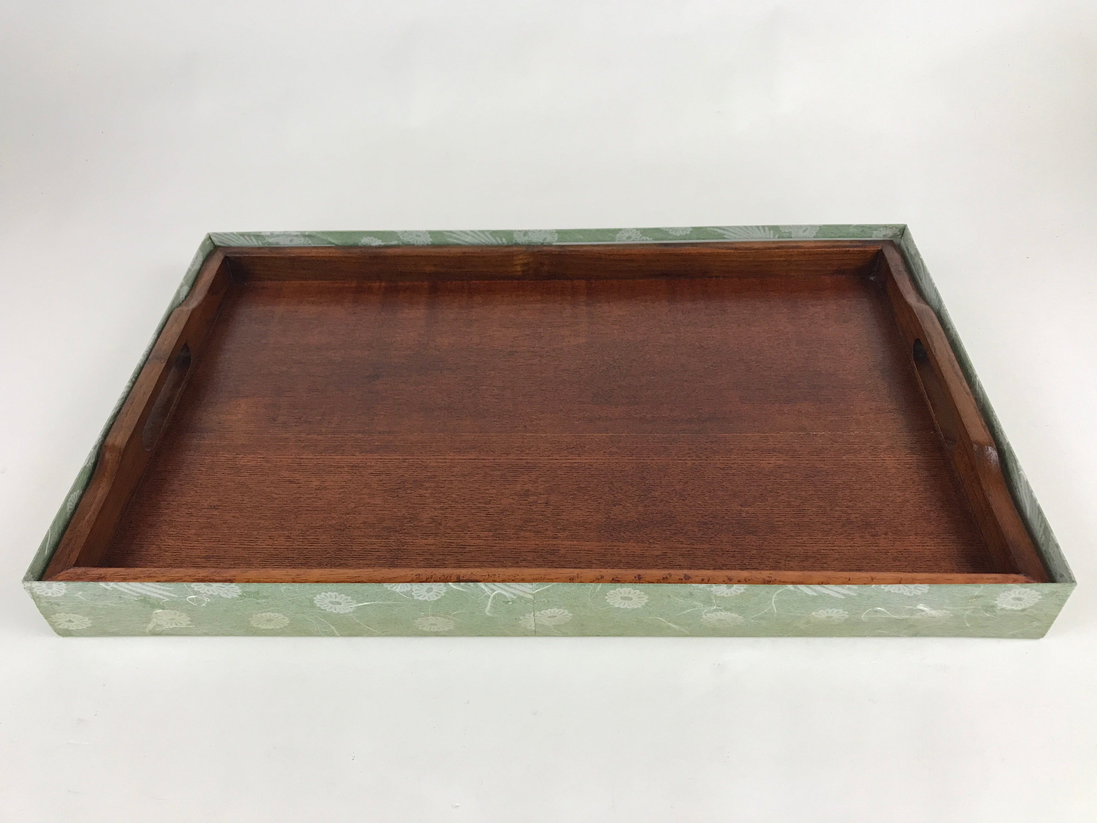 Japanese Wooden Serving Tray Vtg Large Obon Dark Brown Rectangle UR871