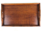 Japanese Wooden Serving Tray Vtg Large Obon Dark Brown Rectangle UR871
