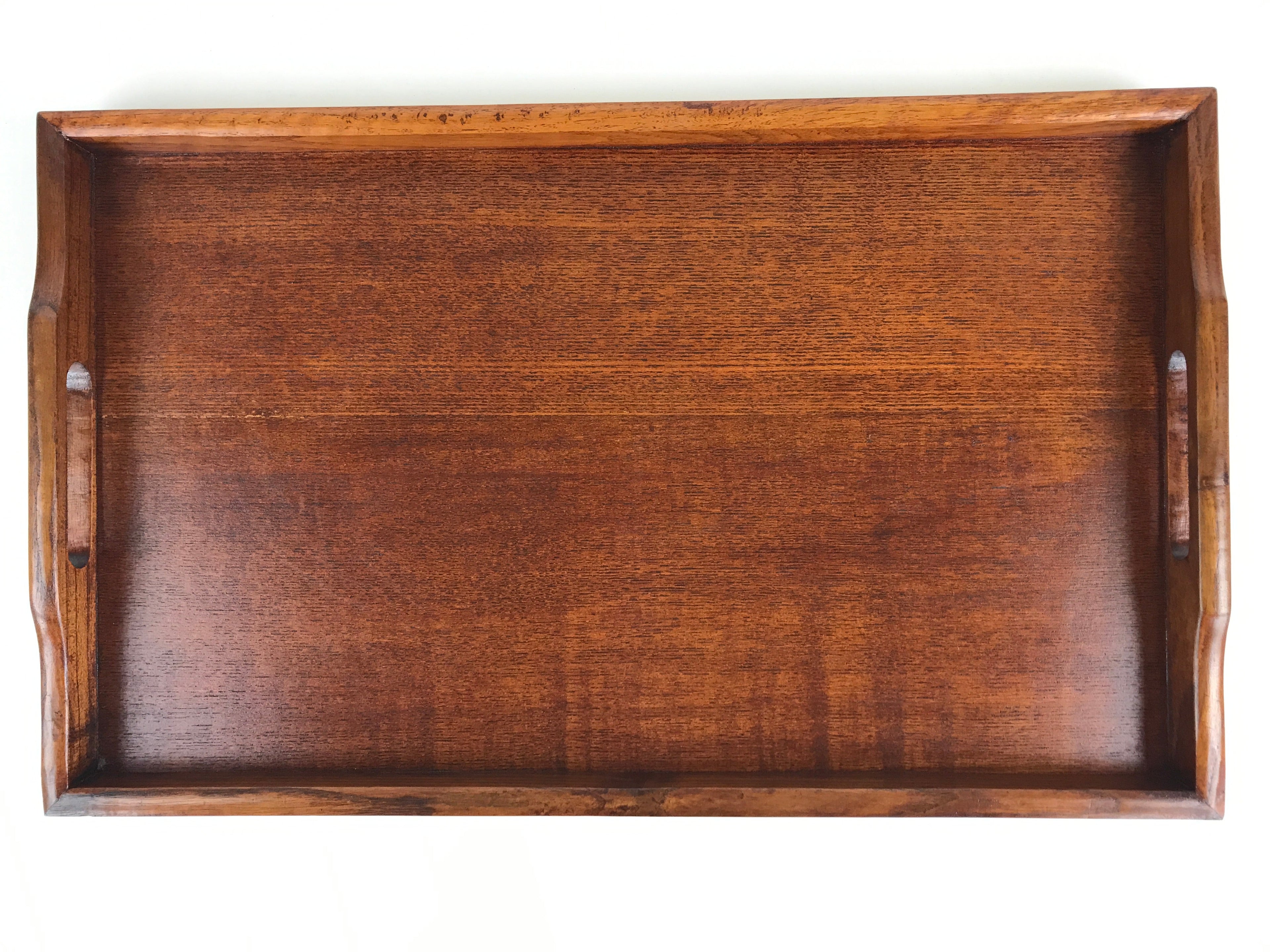 Japanese Wooden Serving Tray Vtg Large Obon Dark Brown Rectangle UR871