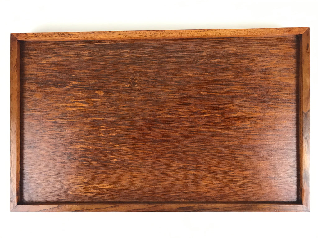 Japanese Wooden Serving Tray Vtg Large Obon Dark Brown Rectangle UR871