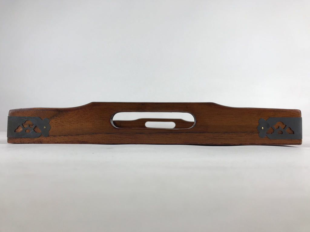 Japanese Wooden Serving Tray Vtg Large Obon Dark Brown Rectangle UR871