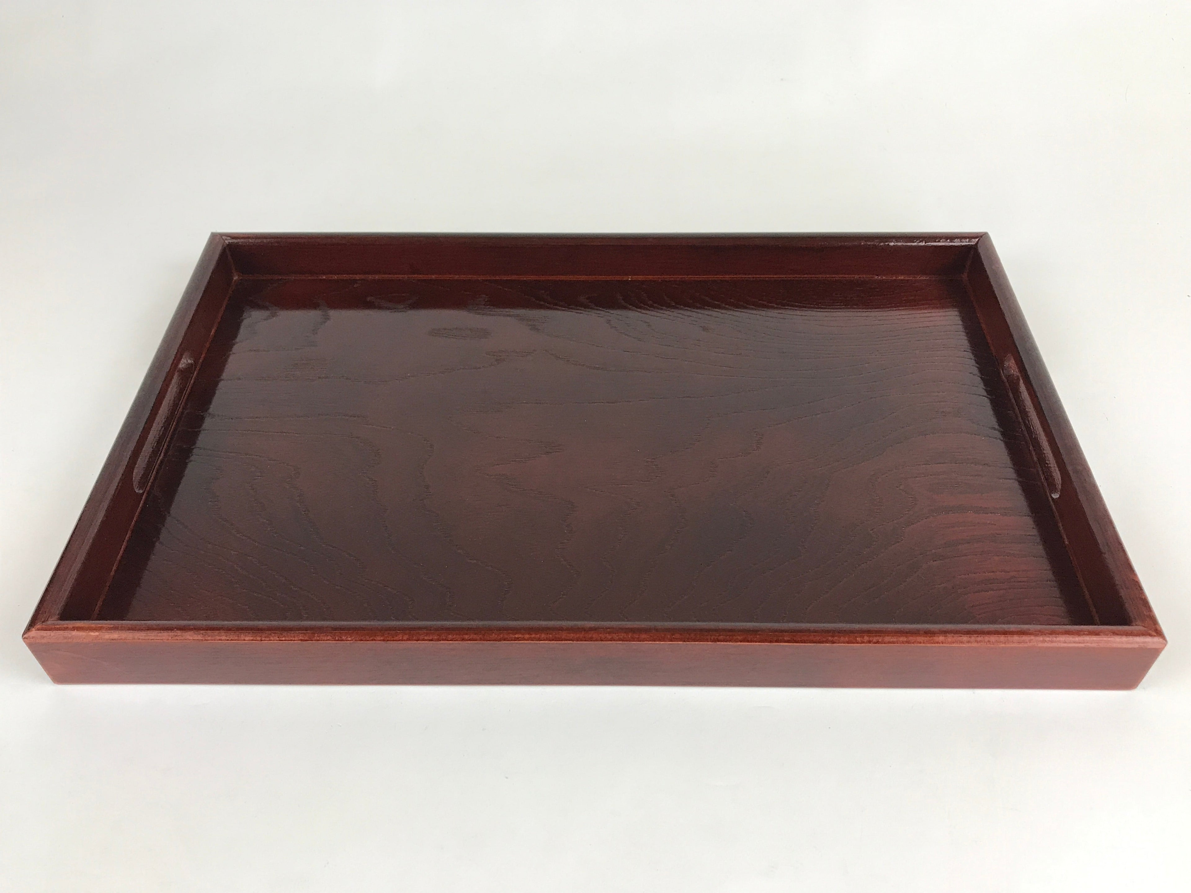 Japanese Wooden Serving Tray Vtg Large Obon Dark Brown Rectangle UR872