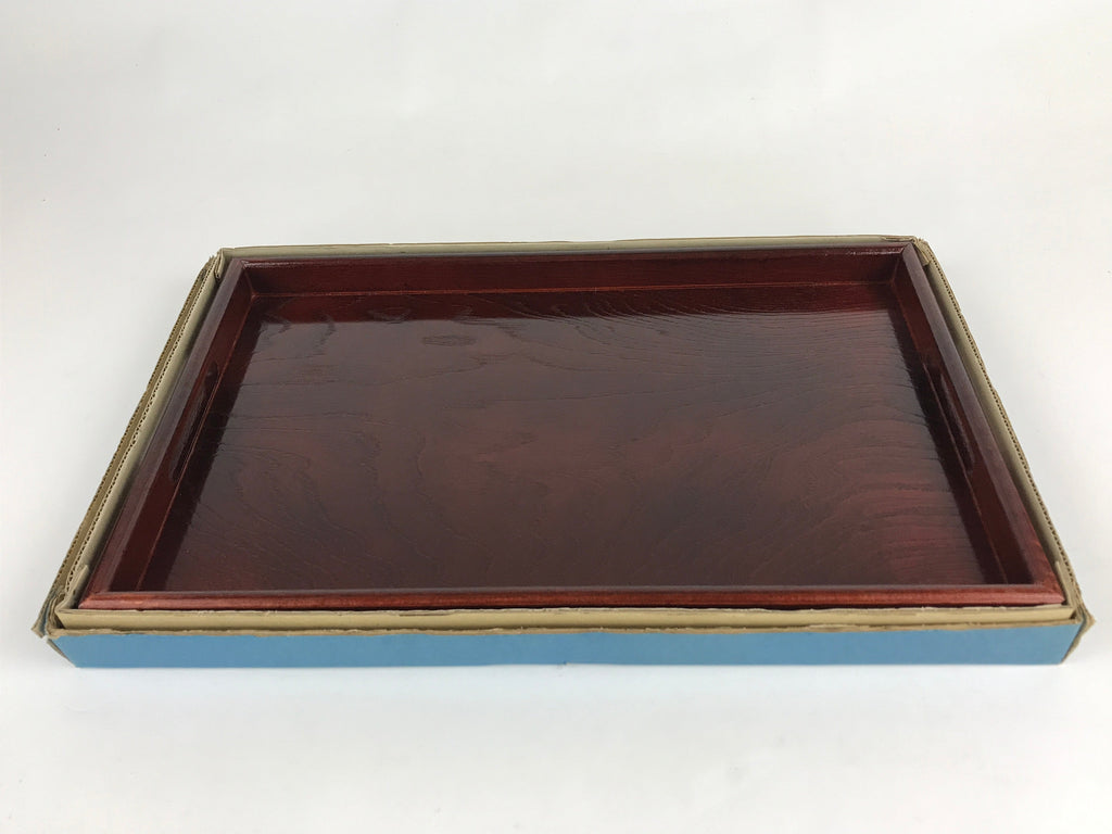 Japanese Wooden Serving Tray Vtg Large Obon Dark Brown Rectangle UR872