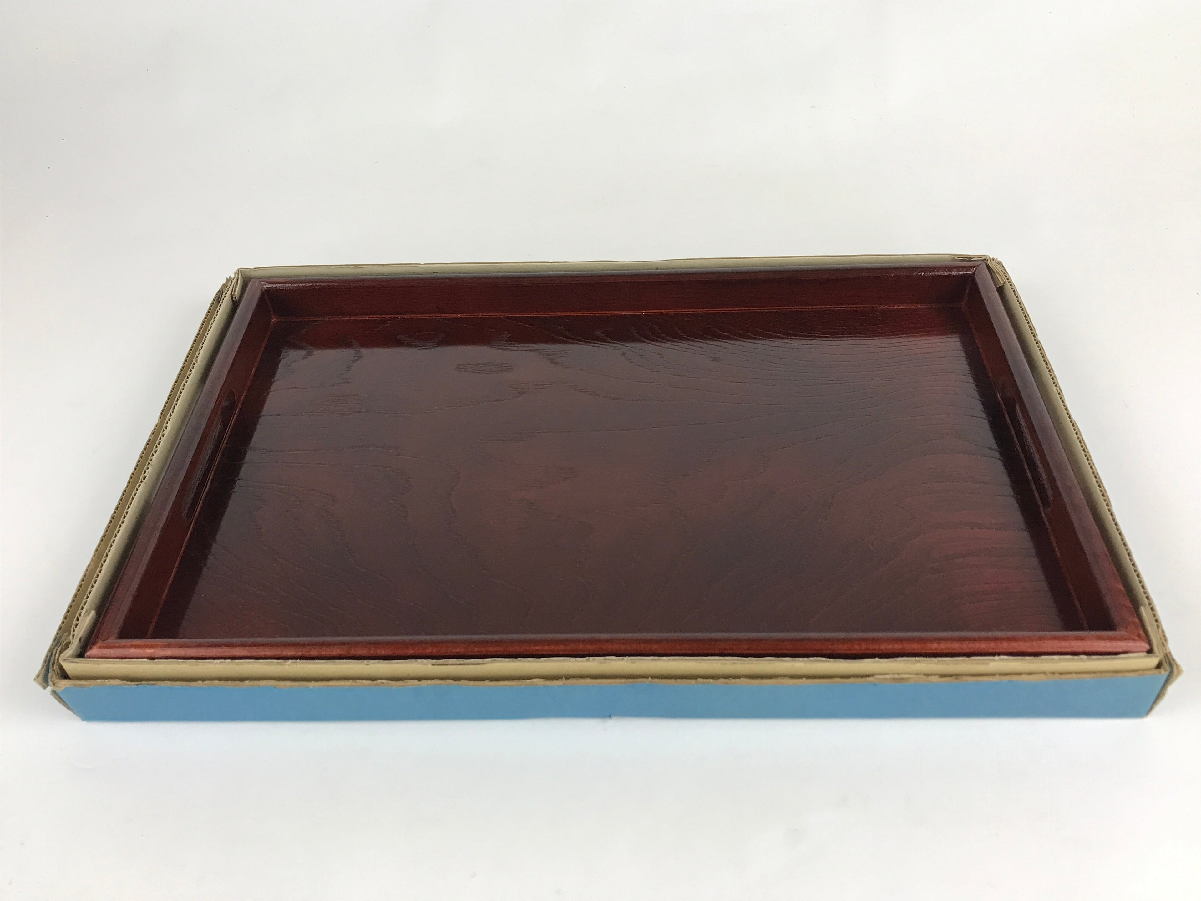 Japanese Wooden Serving Tray Vtg Large Obon Dark Brown Rectangle UR872