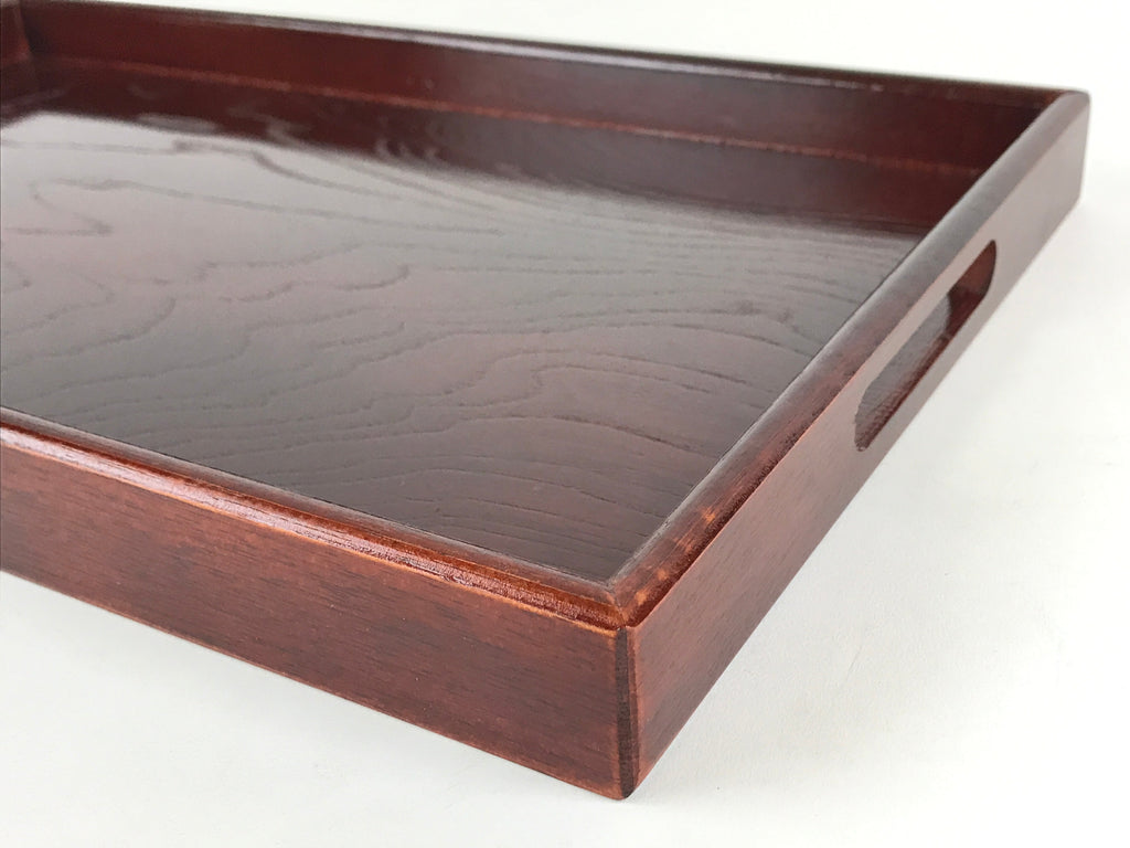 Japanese Wooden Serving Tray Vtg Large Obon Dark Brown Rectangle UR872