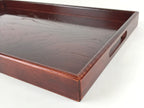 Japanese Wooden Serving Tray Vtg Large Obon Dark Brown Rectangle UR872