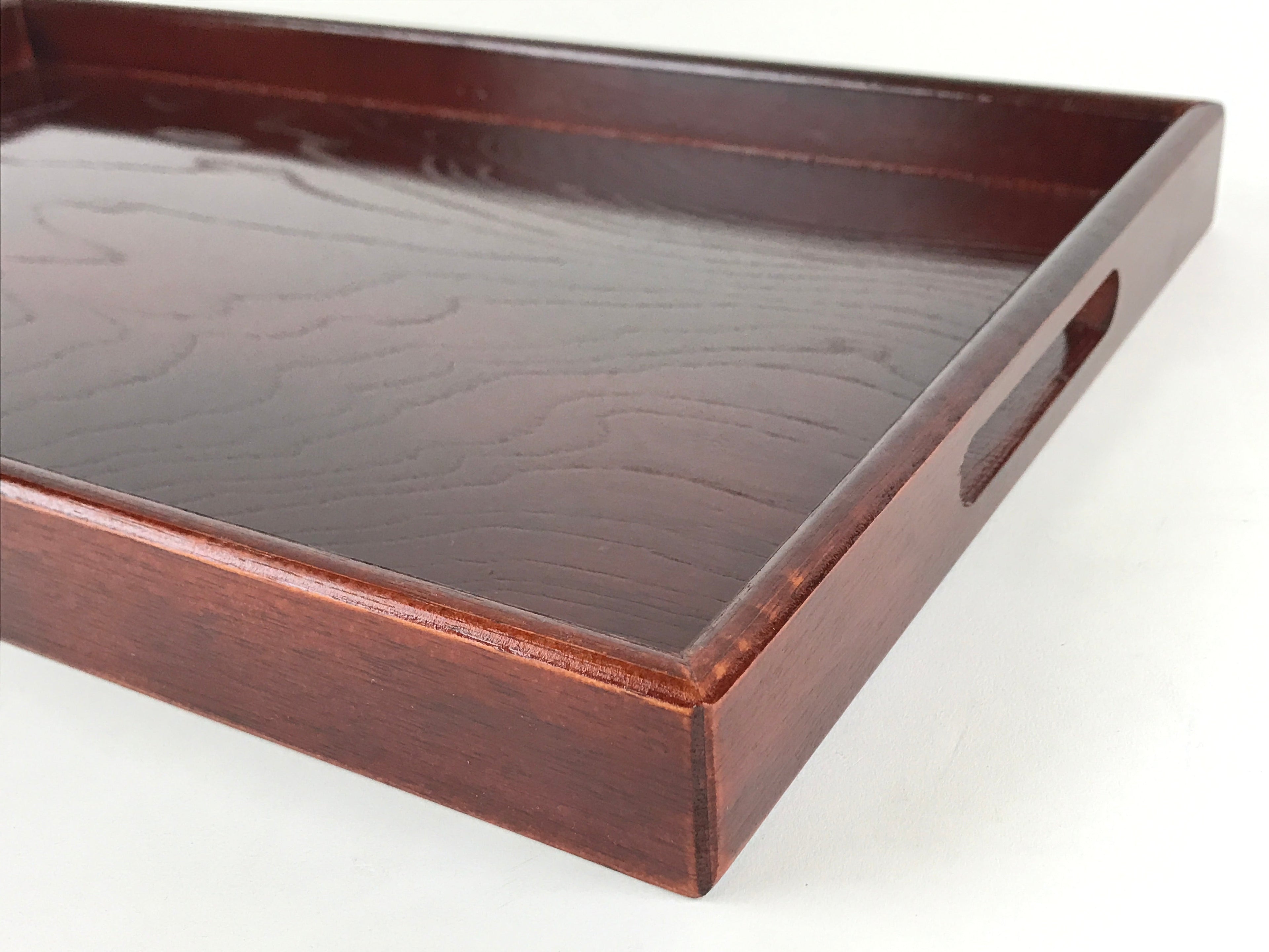 Japanese Wooden Serving Tray Vtg Large Obon Dark Brown Rectangle UR872