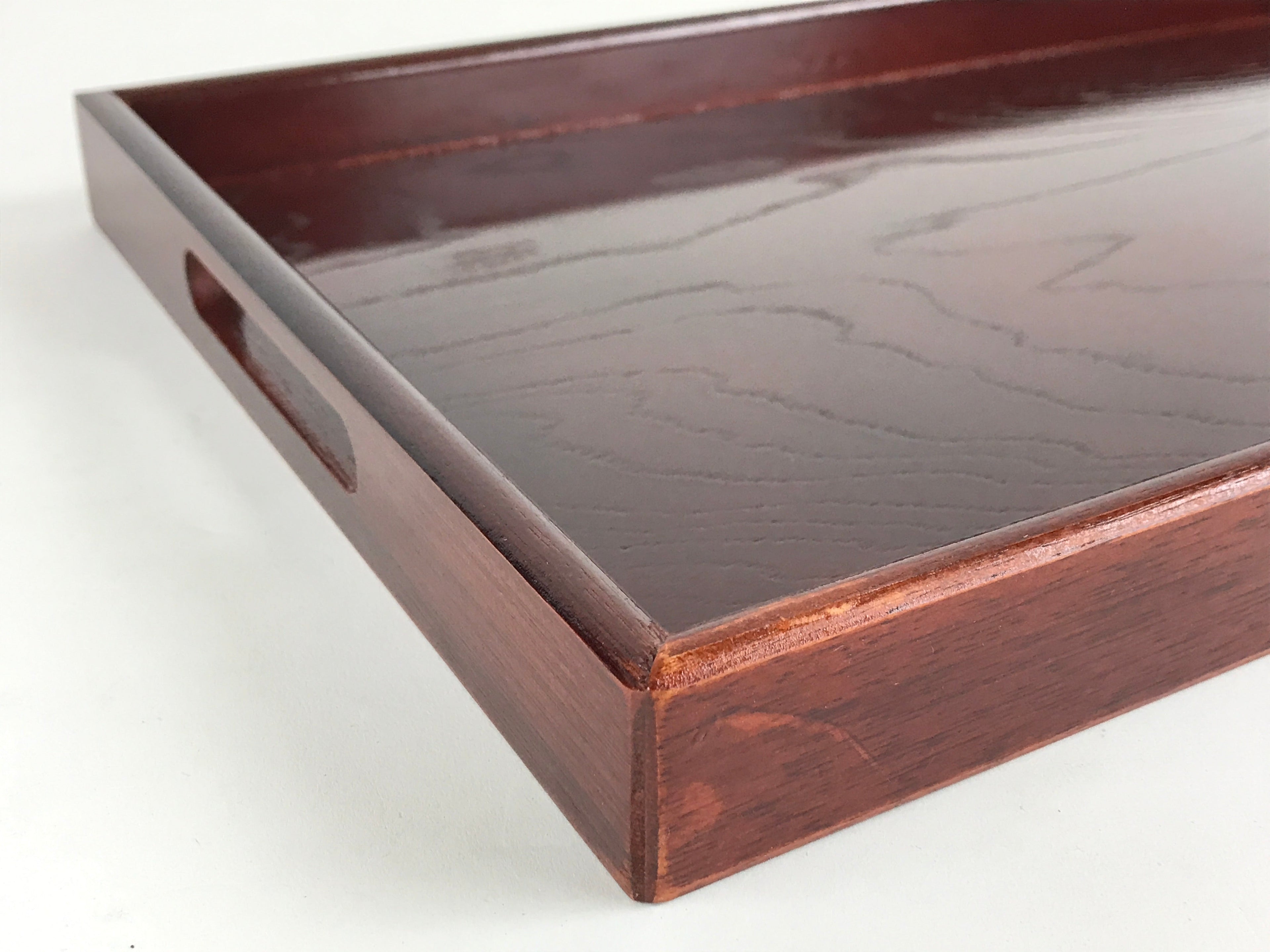 Japanese Wooden Serving Tray Vtg Large Obon Dark Brown Rectangle UR872