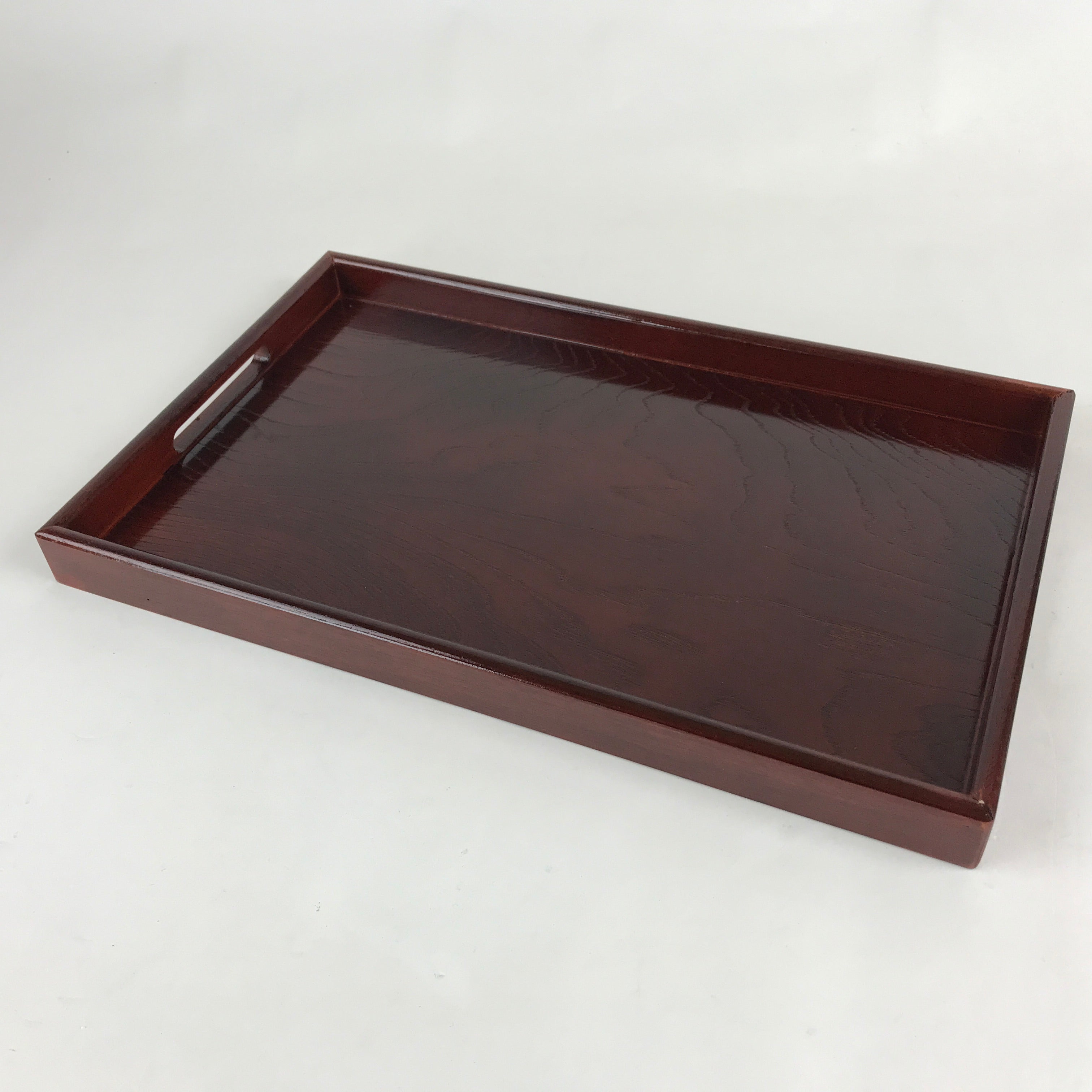 Japanese Wooden Serving Tray Vtg Large Obon Dark Brown Rectangle UR872