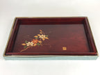 Japanese Wooden Serving Tray Vtg Obon Aizu-nuri Maki-e Flowers Brown UR868