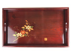 Japanese Wooden Serving Tray Vtg Obon Aizu-nuri Maki-e Flowers Brown UR868
