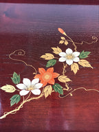 Japanese Wooden Serving Tray Vtg Obon Aizu-nuri Maki-e Flowers Brown UR868