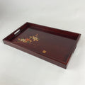 Japanese Wooden Serving Tray Vtg Obon Aizu-nuri Maki-e Flowers Brown UR868