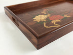Japanese Wooden Serving Tray Vtg Obon Aizu-nuri Maki-e Peony Flowers UR870