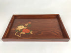 Japanese Wooden Serving Tray Vtg Obon Aizu-nuri Maki-e Peony Flowers UR870