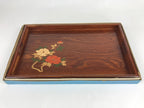 Japanese Wooden Serving Tray Vtg Obon Aizu-nuri Maki-e Peony Flowers UR870