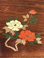 Japanese Wooden Serving Tray Vtg Obon Aizu-nuri Maki-e Peony Flowers UR870