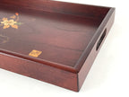 Japanese Wooden Serving Tray Vtg Obon Dark Brown Gold Maki-e Flowers UR858