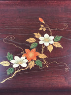 Japanese Wooden Serving Tray Vtg Obon Dark Brown Gold Maki-e Flowers UR858