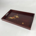 Japanese Wooden Serving Tray Vtg Obon Dark Brown Gold Maki-e Flowers UR858