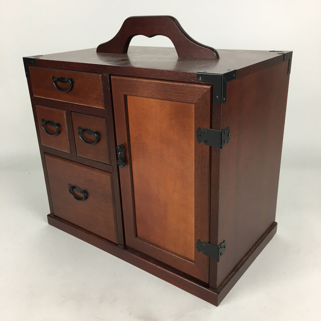 Japanese Wooden Sewing Box Vtg Cosmetic Box Tansu 4 Drawers 1door Haribako T311